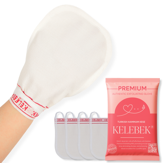 (4 Stück, mittelgroß) Kelebek Premium-Peelinghandschuhe aus natürlichem Material, türkisches Hammam-Kese, Original-Peelinghandschuh, Körperpeeling für Männer und Frauen 